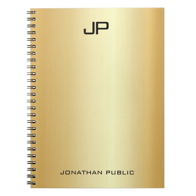 Custom Faux Gold Modern Monogram Elegant Template Notebook (Front)