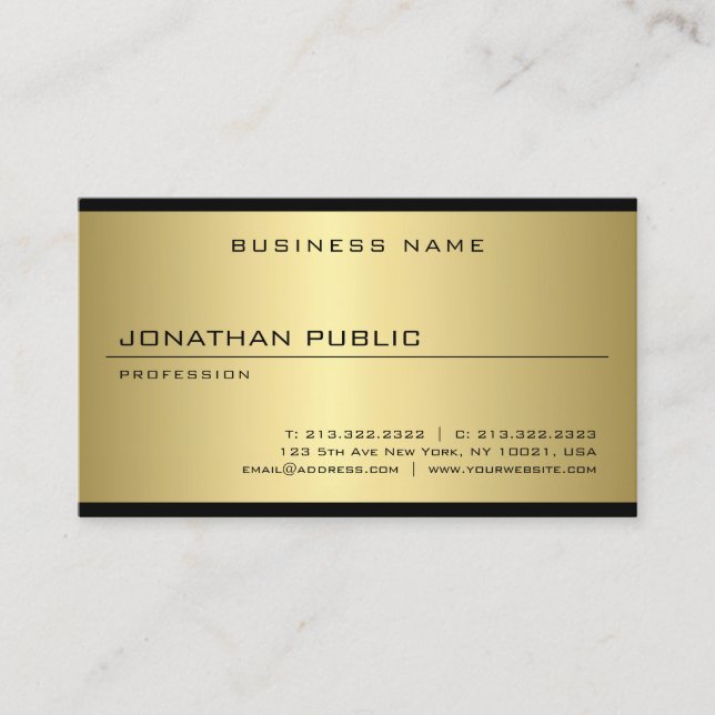 Custom Faux Gold Modern Simple Glamour Template Business Card (Front)