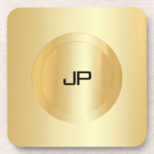 Custom Faux Gold Monogram Glam Template Coaster