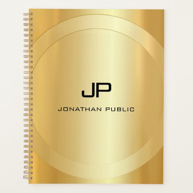 Custom Faux Gold Monogram Glamourous Template Planner (Front)