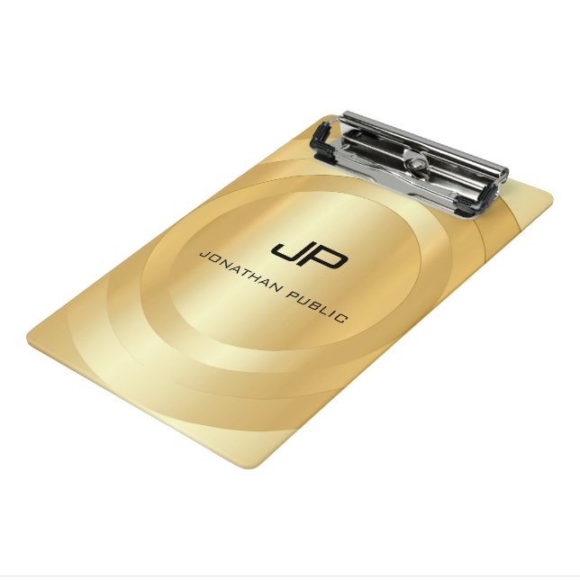 Custom Faux Gold Monogram Template Elegant Modern Mini Clipboard (Angled3)