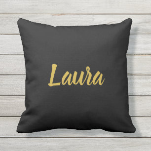 Custom Faux Gold Script on Black Cushion