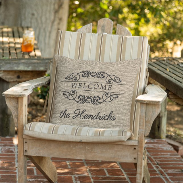 Custom Faux Jute Vintage Stylish Trendy Welcome Cushion (Chair)