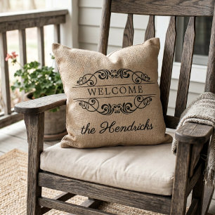 Custom Faux Jute Vintage Stylish Trendy Welcome Cushion
