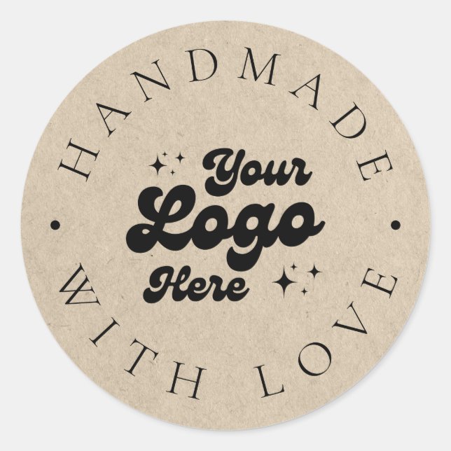 Custom Faux Kraft Business Logo Handmade With Love Classic Round Sticker (Front)