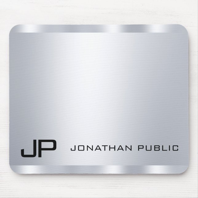 Custom Faux Silver Metallic Look Monogrammed Mouse Pad (Front)
