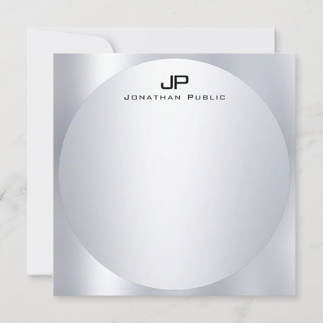 Custom Faux Silver Monogram Simple Elegant Trendy Card (Front)