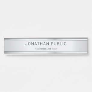 Custom Faux Silver Template Trendy Modern Elegant Door Sign