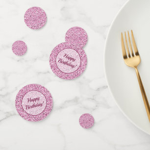 Custom Faux Sparkling Happy Birthday Pink Glitter Confetti