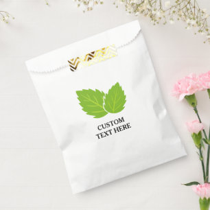 Custom favour bags with green mint leaf logo desig