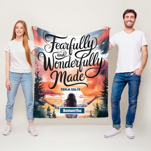 Custom Fearfully Wonderfully Made Christian Women Fleece Blanket (In Situ)