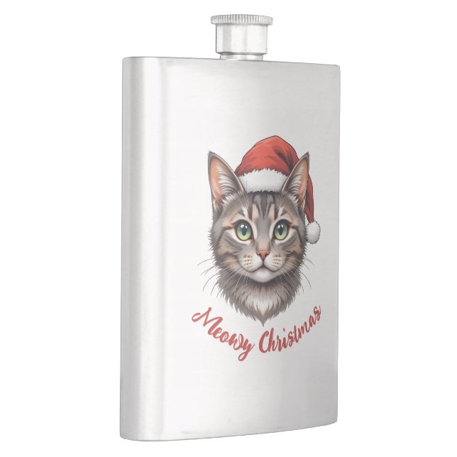 Custom Festive Christmas Cat with Santa Hat Hip Flask (Right)