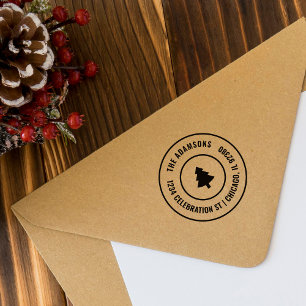Custom Festive Christmas Tree Round Family Address Self-inking Stamp