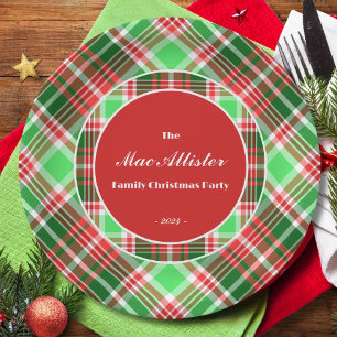 Custom Festive Classic Red Green Christmas Plaid  Paper Plate