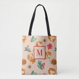 Custom Festive Fluffy Dog Christmas Tote Bag