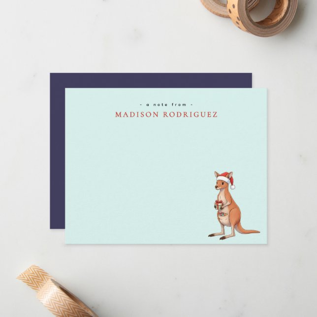 Custom Festive Kangaroo With Santa Hat Christmas Card (Front/Back In Situ)
