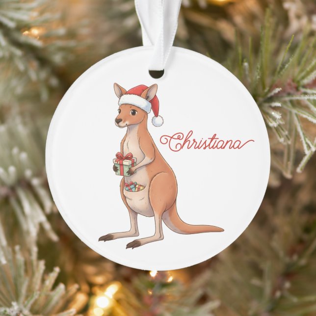 Custom Festive Kangaroo With Santa Hat Christmas Ornament (Tree)