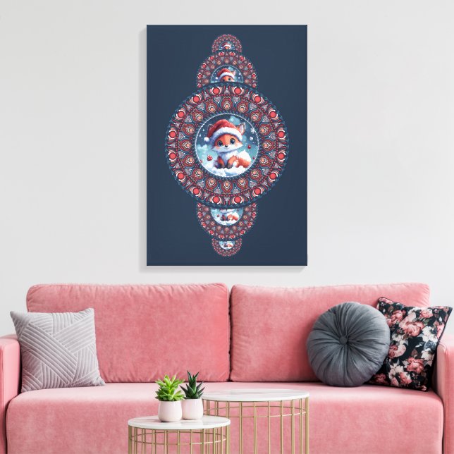 Custom Festive Kawaii Fox Ornamental Mandala Canvas Print (Insitu(LivingRoom))