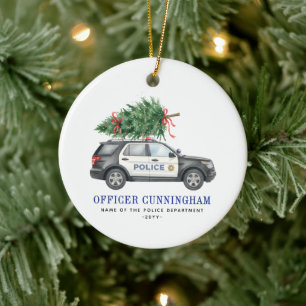 Custom Festive Police Officer Car Christmas Tree Ceramic Tree Decoration
