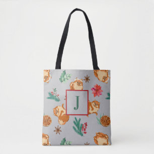 Custom Festive Pomeranian Christmas Tote Bag