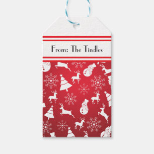 Custom Festive Red and White Christmas Pattern Gift Tags