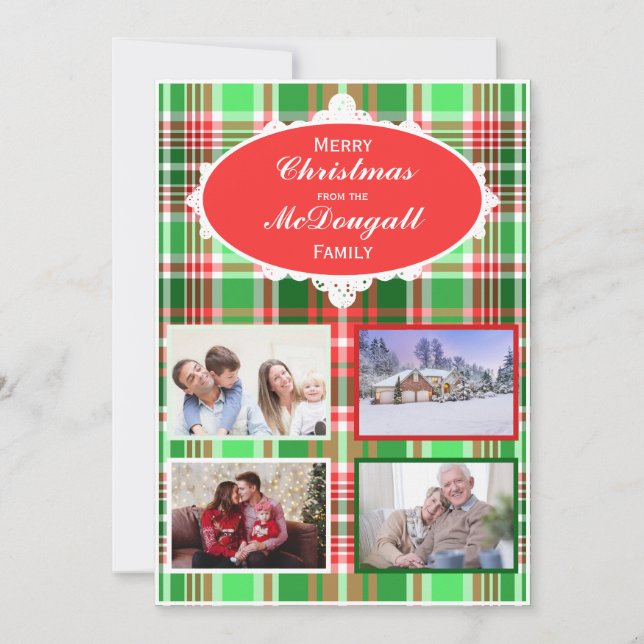 Custom Festive Red Green Christmas Photo Card (Front)