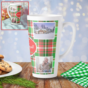 Custom Festive Red Green Christmas Photo Holiday Latte Mug