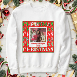 Custom Festive Red Green Christmas Photo Sweatshirt
