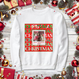 Custom Festive Red Green Christmas Photo Sweatshirt