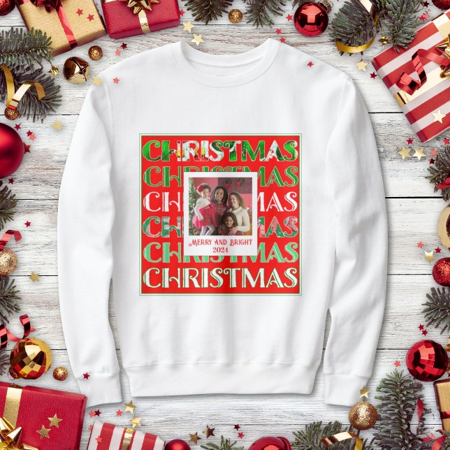Custom Festive Red Green Christmas Photo Sweatshirt (Creator Uploaded)