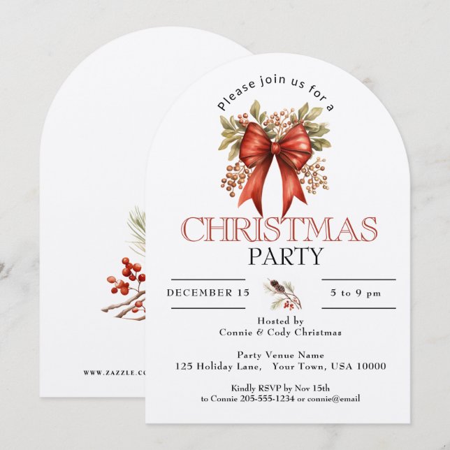 Custom Festive Red Holiday Bow Christmas Party Ar Invitation (Front/Back)