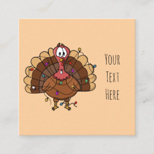 Custom Festive Turkey with String Lights Square Business Card