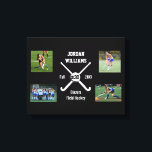 Custom Field Hockey Photo Collage Name Team Number Canvas Print<br><div class="desc">This personalised field hockey photo collage features your uploaded photos, criss-crossed field hockey sticks, a ball, your player's number and your choice of text - team name, coach's name, player's name, number, etc. Easily change the background colour to match your team colours - just click on "customise" and then the...</div>