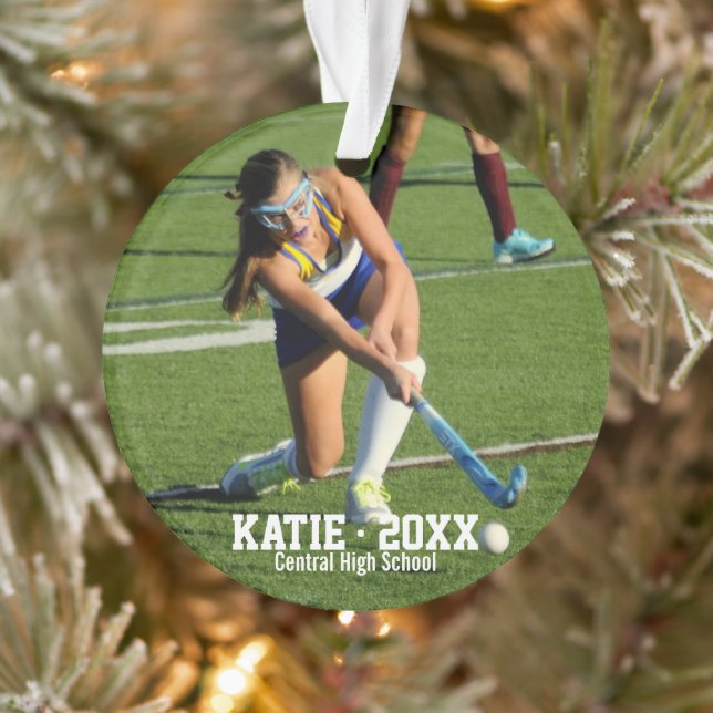 Custom Field Hockey Photo Collage Name Team Number Ornament (Tree)