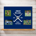 Custom Field Hockey Photo Collage Name Team Number Poster<br><div class="desc">This personalized field hockey photo collage features your uploaded photos, criss-crossed field hockey sticks, a ball, your player's number and your choice of text - team name, coach's name, player's name, number, etc. Easily change the background color to match your team colors - just click on "customize" and then the...</div>