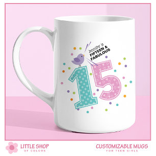 Custom Fifteen and Fabulous Pink Confetti Birthday Coffee Mug