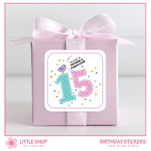 Custom Fifteen and Fabulous Pink Confetti Birthday Square Sticker