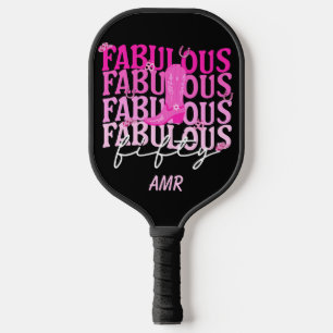 Custom Fifty and Fabulous Pink Western Birthday Pickleball Paddle
