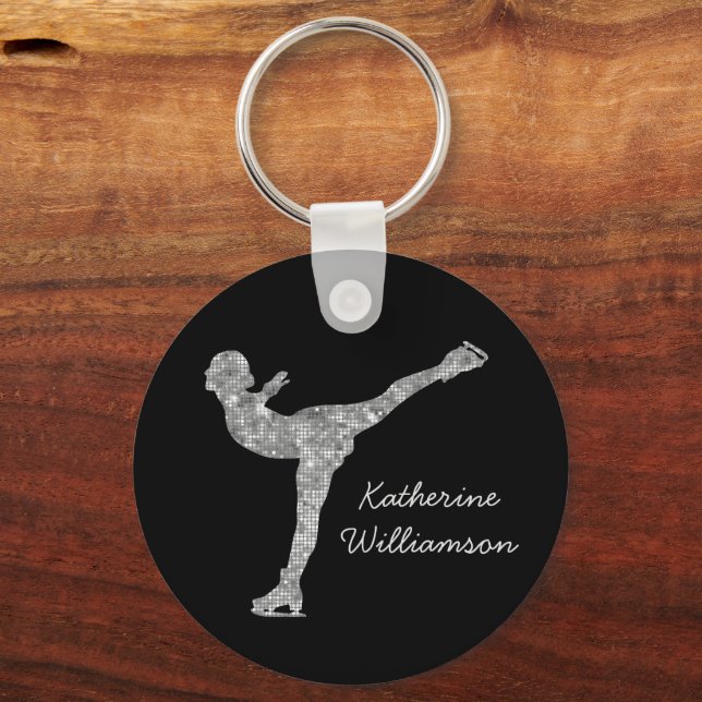 Custom Figure Skating Ice Skating Silver Shimmer Key Ring (Back)