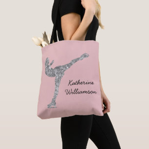 Custom Figure Skating Ice Skating Silver Shimmer Tote Bag