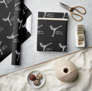 Custom Figure Skating Ice Skating Silver Shimmer Wrapping Paper