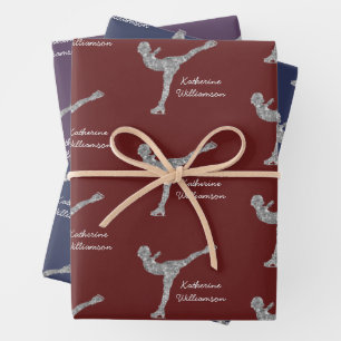 Custom Figure Skating Ice Skating Silver Shimmer Wrapping Paper Sheet