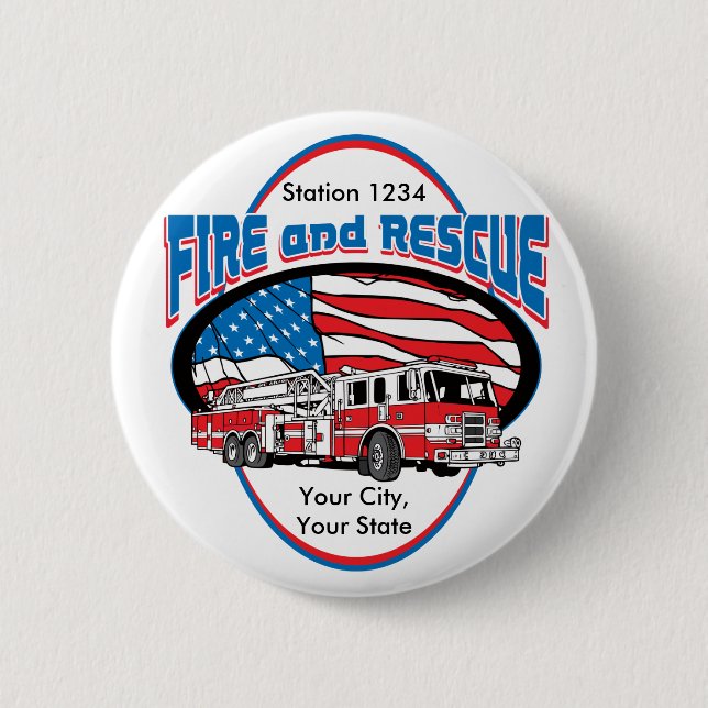Custom Fire and Rescue 6 Cm Round Badge (Front)