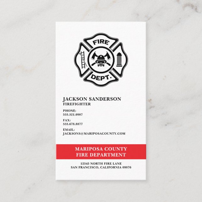 Custom Fire Department Firefighter Logo Business Card (Front)