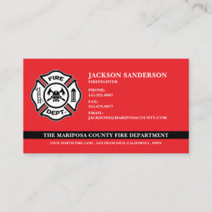Custom Fire Department Firefighter Red Line Logo Business Card