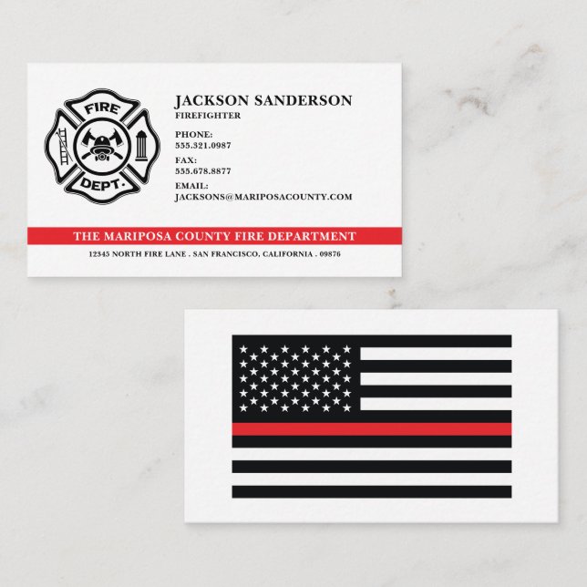 Custom Fire Department Firefighter Red Line Logo Business Card (Front/Back)