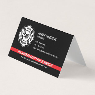 Custom Fire Department Firefighter Red Line Logo Business Card