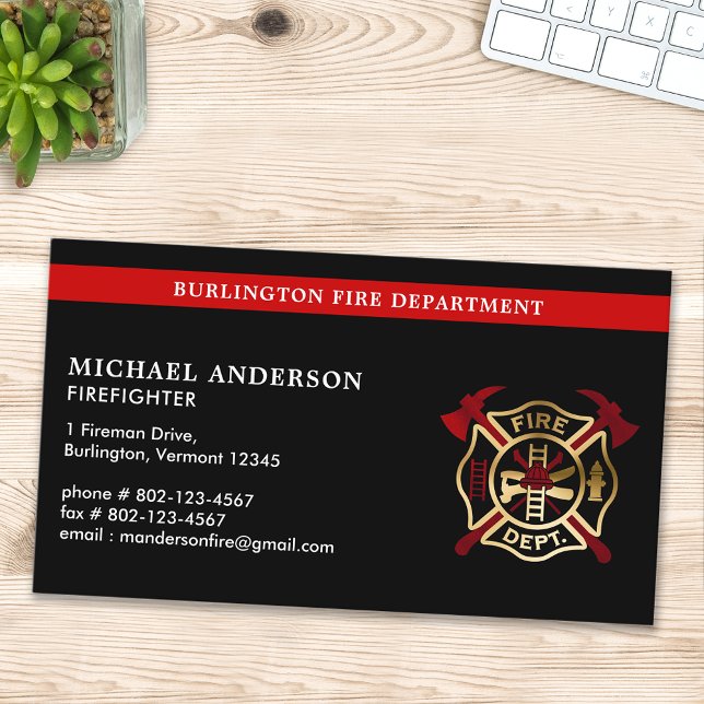 Custom Fire Department Logo Modern Firefighter  Business Card (Creator Uploaded)