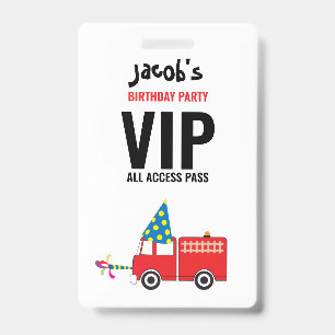 Custom Fire Truck Birthday Party Pass Favour  ID Badge