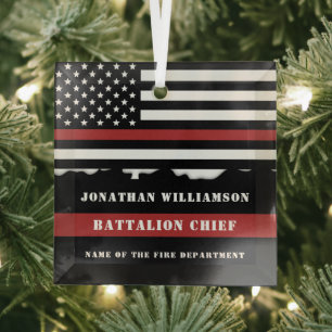 Custom Firefighter Appreciation Thin Red Line Flag Glass Tree Decoration